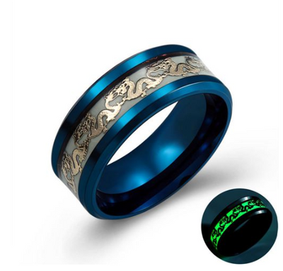 Chinese national dragon pattern blue ring fluorescent ring male