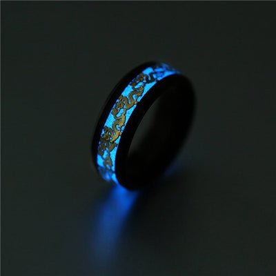 Chinese national dragon pattern blue ring fluorescent ring male